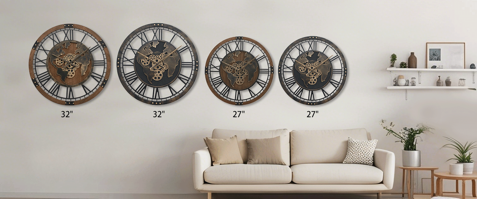 World Gear Extra Large Outdoor Clocks beautifully complementing a vintage-inspired bedroom decor